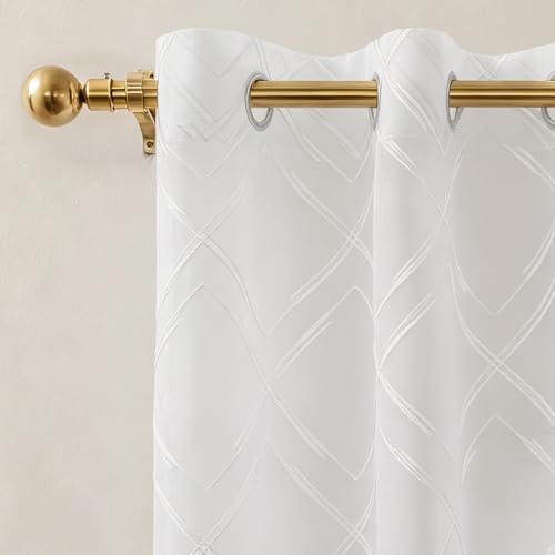 Ystyle Rideau Voilage Lot de 2, 140x225cm, à Oeillet Semi-Transparent en Décorations d'intérieur de Fenêtre de Salon Moderne Chambre Cuisine Balcon Baie Vitrée Léger Romantique, Blanc