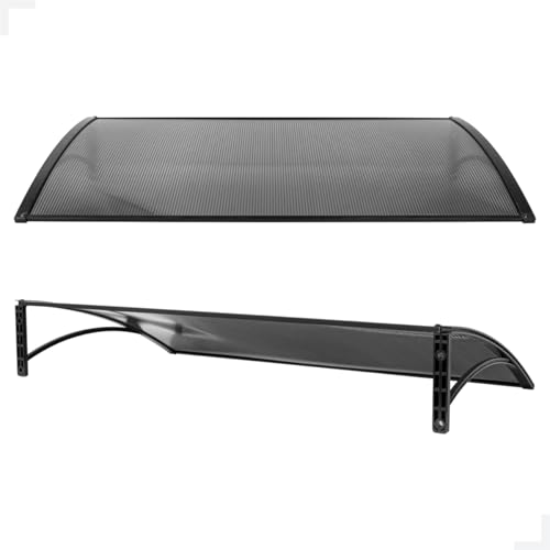 Toldo de Policarbonato com Suporte, 100 x 50 cm, Preto com Fumê, Cobertura para Janela e Porta