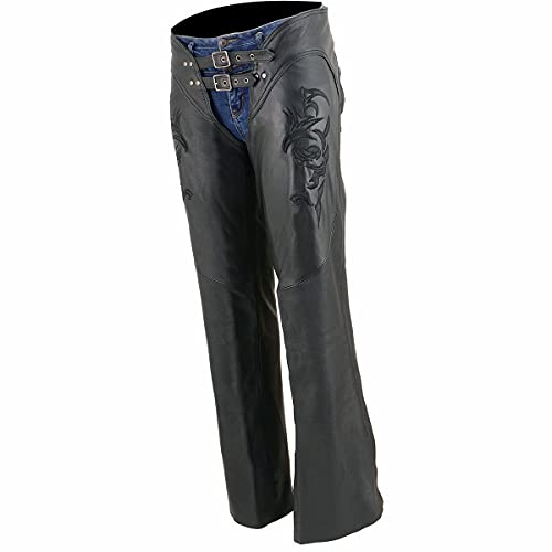 Image of Milwaukee Leather Chaps for Women Black Low-Rise Waist- Double Buckle Reflective Embroidery Motorcycle Chap- ML1187