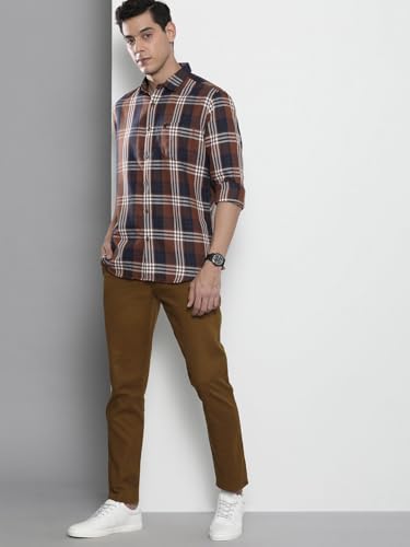 Image of The Indian Garage Co Men Slim Fit Solid Mid-Rise Elasticated Linen Trousers