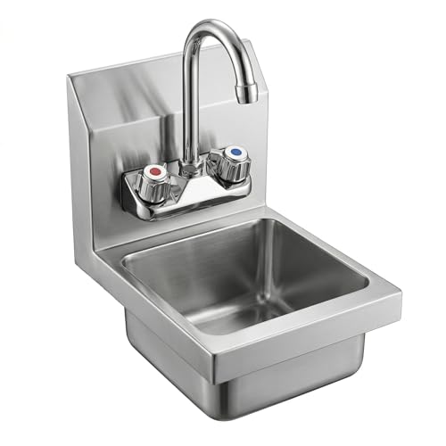 Image of Commercial Wall Mount Hand Sink 12 in. x 9 in. x 13 in. Stainless Steel Space Saver Sink with Faucet Included NSF, Small Hand Wash Sink with Drain Basket for Restaurant Food Truck