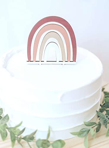 Florence Atelier Wooden Boho Rainbow Cake Topper & Happy Birthday Sign - One Cake Topper Boy Or Girl Birthday Party Or Baby Shower Rainbow Party Decorations Neutral Bohemian Party Decorations #TOP3