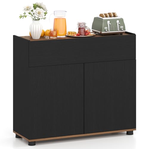 GIANTEX Sideboard Buffet Cabinet with Storage, Wooden Kitchen Storage Cabinet with Drawer and Push-to-Open Doors, Modern Coffee Bar Cabinet for Kitchen Living Room, 31.5”x12”x27.5” (Black)