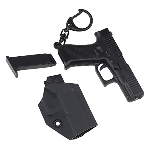 Mini Plastic Shooting Gun Model 1:4 Tactical Pistol Shape Keychain Pendant Key Ring Gift with Holster for Men Women Boyfriend (G45-set,black)