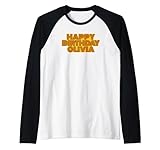 Happy Birthday Olivia Personalized Name Retro Typography Raglan Baseball Tee