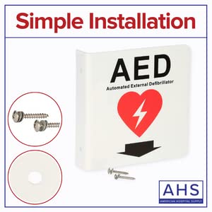 American Hospital Supply Aed Sign Wall Mounting Medical Sign With Double Sided Design Mounting Screws Pre-Drilled Holes - Dual Aed Sign (6 X 6 Inch) #TOP3