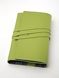 buchhülle leder din a5  LITERAturtasche L apfelgrün  Buchhülle aus Leder: Variable Buchhülle aus genarbtem Leder für Bücher bis 24 cm Höhe. Innenfutter Innenfutter karo.