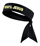 100% Jesus Sports Head Tie Headband Soccer Fútbol Football White Black Athletics Fitness - Stretch Sweatband Headwrap Ninja Tie Bandana Moisture Wicking (Black Headband +Met.Gold)