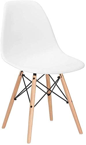 Mahmayi Set of 3 Eames Style Chair with Walnut Wood Legs Eiffel Dining Room Chair Seat Wooden Wood Eiffel Legged Base Molded Plastic Seat Dining Chair - White