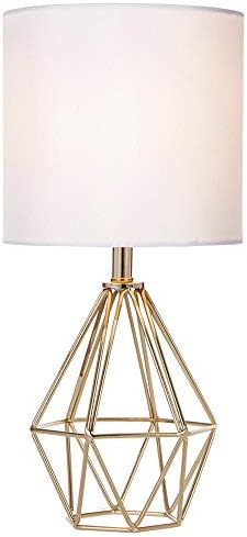 COTULIN Gold Modern Hollow Out Base Living Room Bedroom Small Table Lamp,Bedside Lamp with Metal Base and White Fabric Shade,Cute Nightstand Lamps