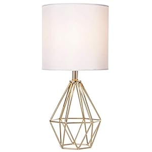COTULIN Gold Modern Hollow Out Base Bedroom Small Table Lamp,Bedside Nightstand Lamp with Geometric Metal Base White Fabric Shade,Cute Desk Lamp for Kids Living Room