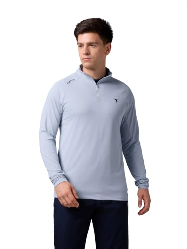Image of TECHNOSPORT Men's Solid Quarter Zip Gym Slim Fit Active Sports T-Shirt with COTFLEX Full Sleeve Cotton Feel Polyester 4-Way Stretch Memory Fabric Lightweight Workout Running Training