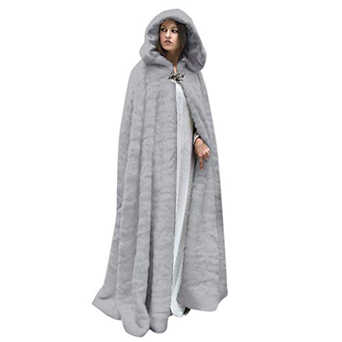 Jesper Women Winter Warm Maxi Long Faux Fur Fleece Cloak Deluxe Velvet Cape with Lined Hood Grey