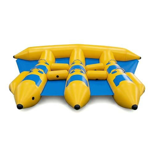 AIRMAT FACTORY 6 Person Inflatable Fly Fish Tube, 13x10ft PVC Inflatable Flying Fish Boat with Electric Pump for Beach, Lake and Ocean Water Sports
