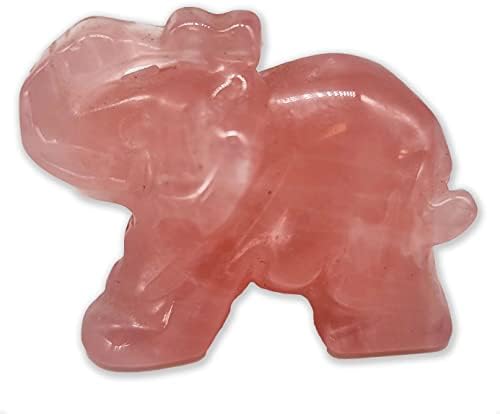 Crystal Elephant in Rose Quartz with *Extra* Chakra Crystal, Meaning Card & Gift Box. Tigers Eye, Turquoise, Amethyst, Lapis Lazuil, Clear Quartz or Other Crystal Included. 1½ Inch Ornament Figurine.