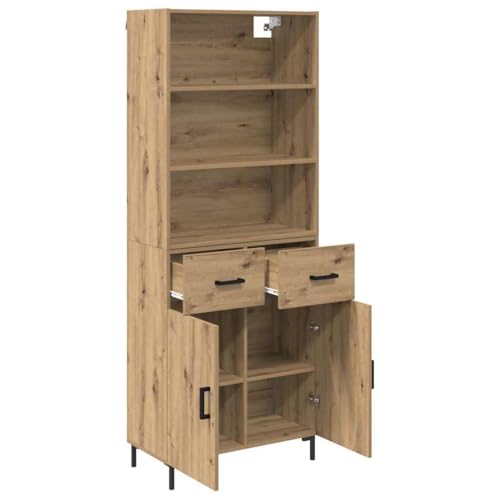 Mueble de madera con puertas y cajones de 69,5x34x180 cm estilo aparador alto de salón 6