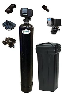 DURAWATER Iron Eater 48K Combination Water Softener & Iron Filter with Fleck 5600SXT Digital Metered Valve - Treat Whole House up to (1" Bypass 48,000 Grains, Black)