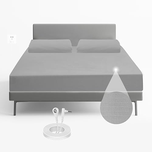 Organic Grounding Sheet King Deep Pocket Grounding Fitted Sheet, Earthing Grounding Sheets for Better Sleep Anti-Static Bed Sheet Grounding Bedsheet for Wellness (Gray, California King) by ART pinecone - Used condition - US$73.25