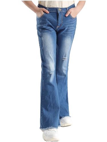 Kids Girls Ripped Flare Jeans Bell Bottoms Denim Pants Casual Wear2