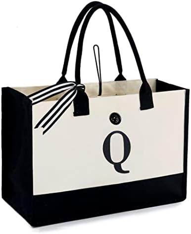 Tote Bag, Personalized Initial Canvas Beach Bag, Canvas Bag With Zipper Bag, Practical Canvas Bag For Women, Mom, Teachers, Friends, Bridesmaids