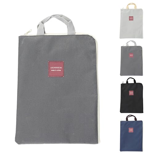 A4 ジッパーポーチ ドキュメントバッグ布製 薄型 ファイルケース 手提げ付き 書類バッグ ジッパー式 ファイル収納バッグ マカロンカラー 学生 通勤 通学 ビジネス用 旅行収納 男女兼用(グレー)