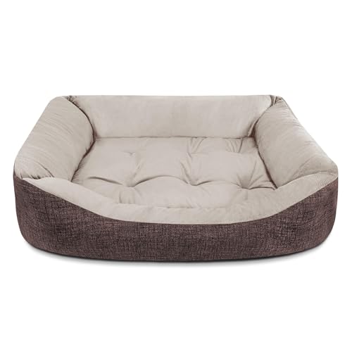 TIENDA EURASIA - Cama de Perro, Terciopelo, Interior de Fibras de Algodón, Distintos Tamaños y Colores, Grande 80x60X17cm, Mediana 70x50X17cm y Pequeña 60x45X17cm, Duradera (Pequeña, Marron)