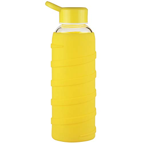 Ferexer Bouteille d'eau en Verre Borosilicate Gourde d'eau en Verre avec Manchon en Silicone sans BPA 480 ML Jaune