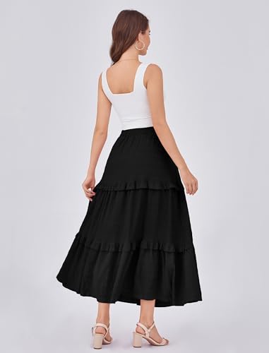 Gracyoga Maxi Skirts for Women Casual Elegant High Waisted A Line Flowy Ruffle Tiered Long Skirt with Pockets4