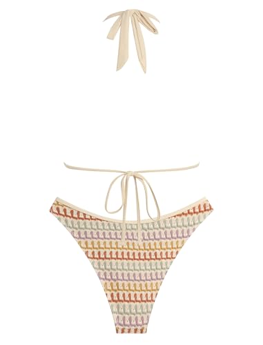Image of ZAFUL Women Halter Dual Straps Whip Stitch Floral Triangle Bikini Swimsuits
