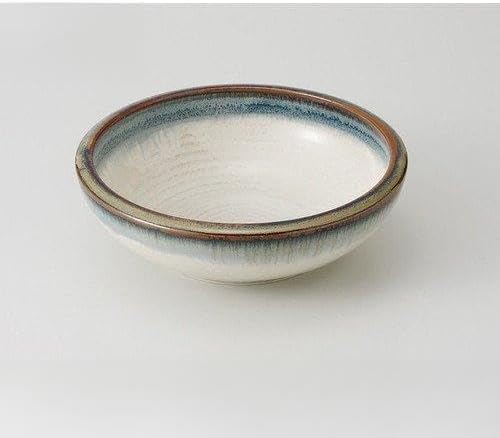 Set of 5 White Glazed Rust Rinse 6.5 Fuchi Thick Balls (7.9 x 2.6 inches (6.7 cm), 24.0 oz (680 g), Rice Bowl, Ryokan, Udon, Soba, Ramen, Japanese Tableware, Restaurants, Commercial Use,