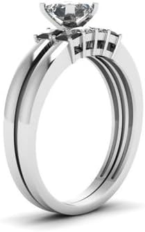 Jewels by Parijaat 1.50 Cttw Princess Cut Created Black and White Diamond Three Stone Wedding Bridal Ring with Band Set In 14K White Gold Over 925 Sterling Silver