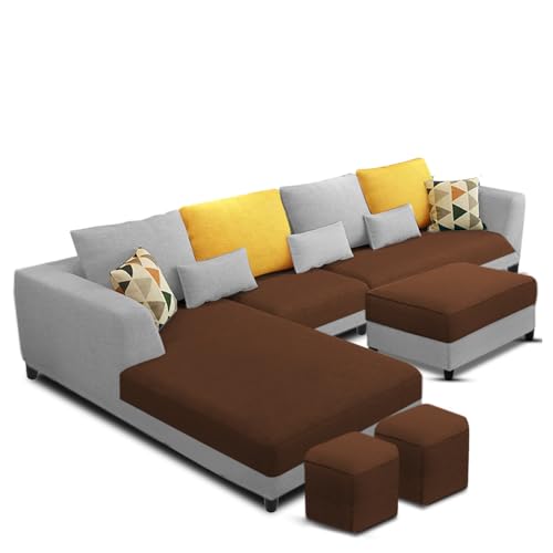 Image of Galib LHS 8 Seater L Shape Sofa Set for Living Room (Brown Grey Fabric) Premium Fabric Sofa