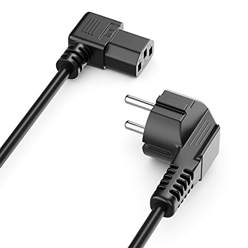 deleyCON 2m Kaltgerätekabel Netzkabel Stromkabel Schutzkontakt Stecker Typ F (CEE 7/7) 90° Gewinkelt auf C13 Buchse 90° Gewinkelt Rechts PC Computer Monitor Drucker Beamer - Schwarz