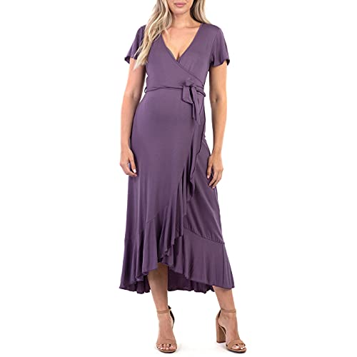 Mother Bee Maternity Butterfly Sleeve Hi-Low Ruffle Dress With Adjustable Belt #TOP1
