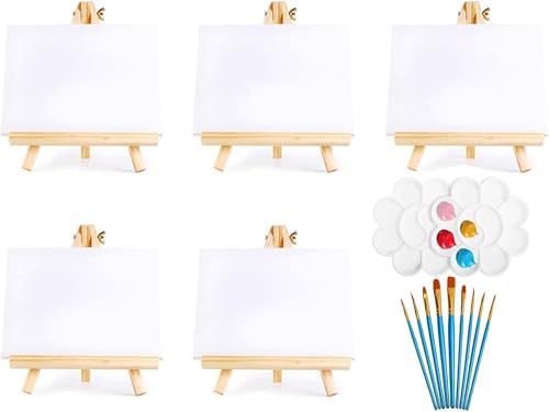 5 Unidades De Lienzo De 13 X 18 Cm Con Caballete De Madera Triangular De 14 X 20 Cm Para Decoración, Pantalla, Fotos, Tarjetas De Visita Y Álbumes De Fotos