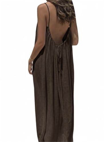 Damen Sommerliches, lässiges, ärmelloses Trägerkleid mit freiem Rücken für den Strand – verstellbare Träger zum Binden, ideal für Urlaub und...
