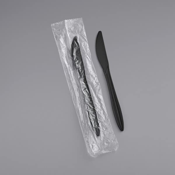 VeZee Film Wrapped Heavy Weght Black Disposable Plastic Knife, Good for Parties, Weddings, Restaurant, Hotels & Home: 1000 Pcs