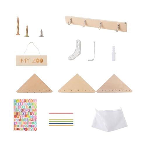 Qianly Wood Wall Corner Plush Toys Holder with Storage Net DIY Assembled Double Layers for Living Room Multipurpose Practical