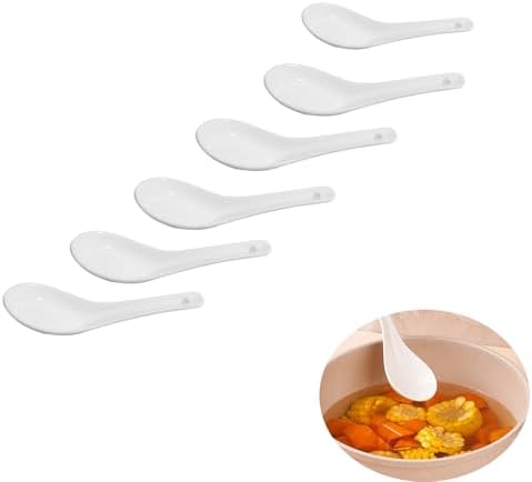Yeenano Porcelain Soup Spoons,6 pcs Ceramic Chinese Soup Spoons,Chinese ...