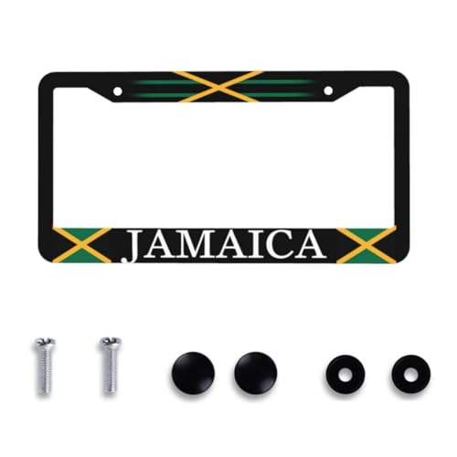Jamaica Flag License Plate Frame - 1 Pack Jamaican License Plate Cover of Aluminum Car Accessory Personalize Funny License Plate 12.3" x 6.3"in Universal US-Canada 2 Hole Auto Car Tag for Women/Men