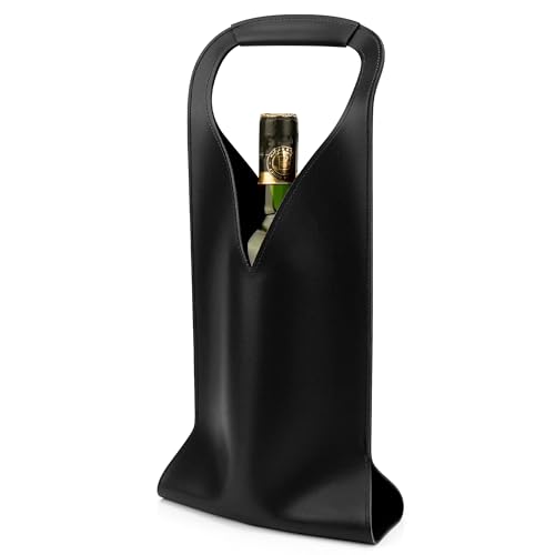 Sac pour bouteille de vin noir en cuir végétalien anti-choc de 42,4 x 17,5 cm