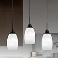 Viinew Mini Glass Pendant Light,4.72" Black White Hanging Lights 3-Pack Handblown White Oval Art Glass Hanging Pendant Light for Kitchen Island,Dining Room,Living,Foyer,Hallway, Entry