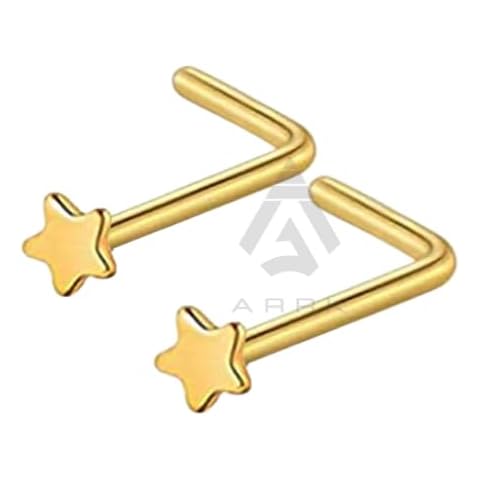2pcs Gold Star Nose Studs 20G L-Bend Cover