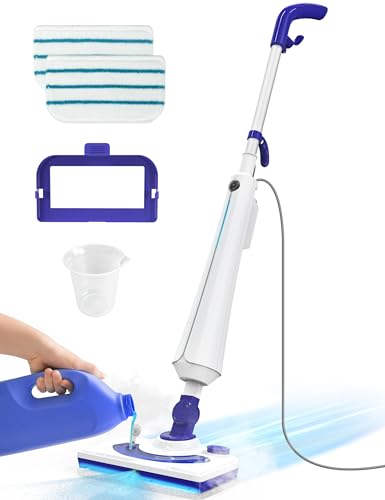 Image of Steam Mops for Floor Cleaning, 1300W Floor Steamer with Detergent Chamber, 25S Heat Up, Lightweight Steamer for Cleaning with 2 Washable Pads, Safe for Tiles, Upholstery, Carpet, Hardwood