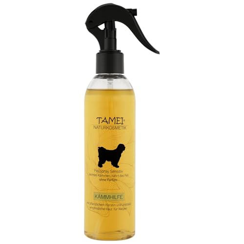Tamei Bio Fellspray zur Kämmhilfe und Pflege für empfindliche Hunde und Welpen - natürlich biologisch, 250ml (Sensitiv ohne Duft) - vegan - Fell glättend, vitalisierend und aufbauend