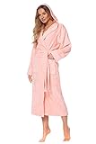 L&L -2102 Damen Bademantel Frottee Hausmantel Bademantel für Damen Damenbademantel Lange mit Kapuze aus 100% Baumwolle (Light Peach,XX- Large )