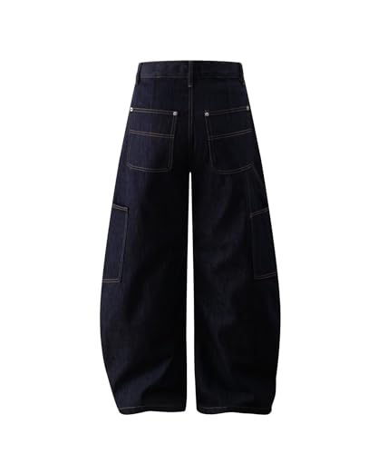 Unisex Wide Leg Jeans Vintage Patchwork Workwear Denim Bucket Pants Baggy Streetwear Casual Trousers2