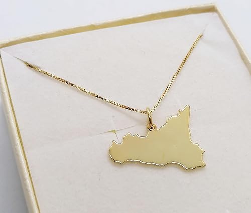 Collana Uomo Donna Regione Sicilia In Argento 925 Placcato Oro Giallo 18kt Fatta a Mano Dorata
