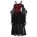 Womens Halloween Gothic Dress Fashion Witch Victoria Fairy Maxi Dresses Lace Side Patchwork Shoulder Strap Costume Halloween Black Dress (Red,4X)