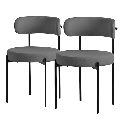 ML-Design Juego de 2 Sillas de Comedor Asientos Tapizados en Tejido Teddy Gris y Patas de Metal Negro Muebles Ergonómicos Elegantes Sillón de Diseño Moderno para Mesa de Salón, Escritorio o Cocina